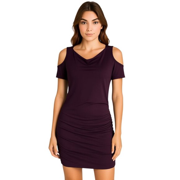 Dress Scooped Neck  Blue Sketch Cold Shoulder Purple Women's Size WOMAN'S LARGE - Picture 1 of 11